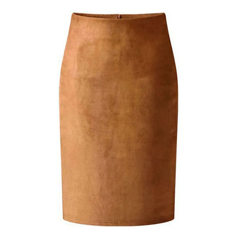 2025 Women Skirts Suede Solid Color Pencil Skirt Female Autumn Winter High Waist Bodycon Vintage Suede Split Thick Stretchy Skirts