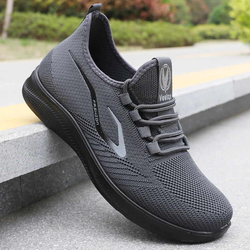 Men's Fashionable Solid Woven Knitted Running Shoes - Lightweight, Breathable, Non-Slip - Perfect Sports Shoes for Out - Lightweight, Breathable, Anti-Slip