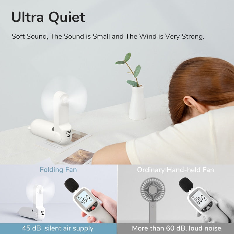 2025 JISULIFE Portable Fan Mini Handheld Fan USB 4800mAh Recharge Hand Held Small Pocket Fan with Power Bank Flashlight Feature