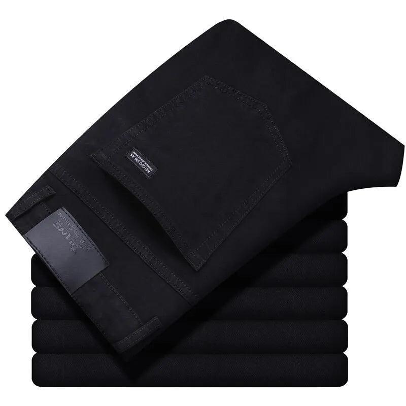 2025 New Business Men's Jeans Casual Straight Stretch Fashion Classic Blue Black Work Denim Trousers Male Brand Clothing Size 32-38