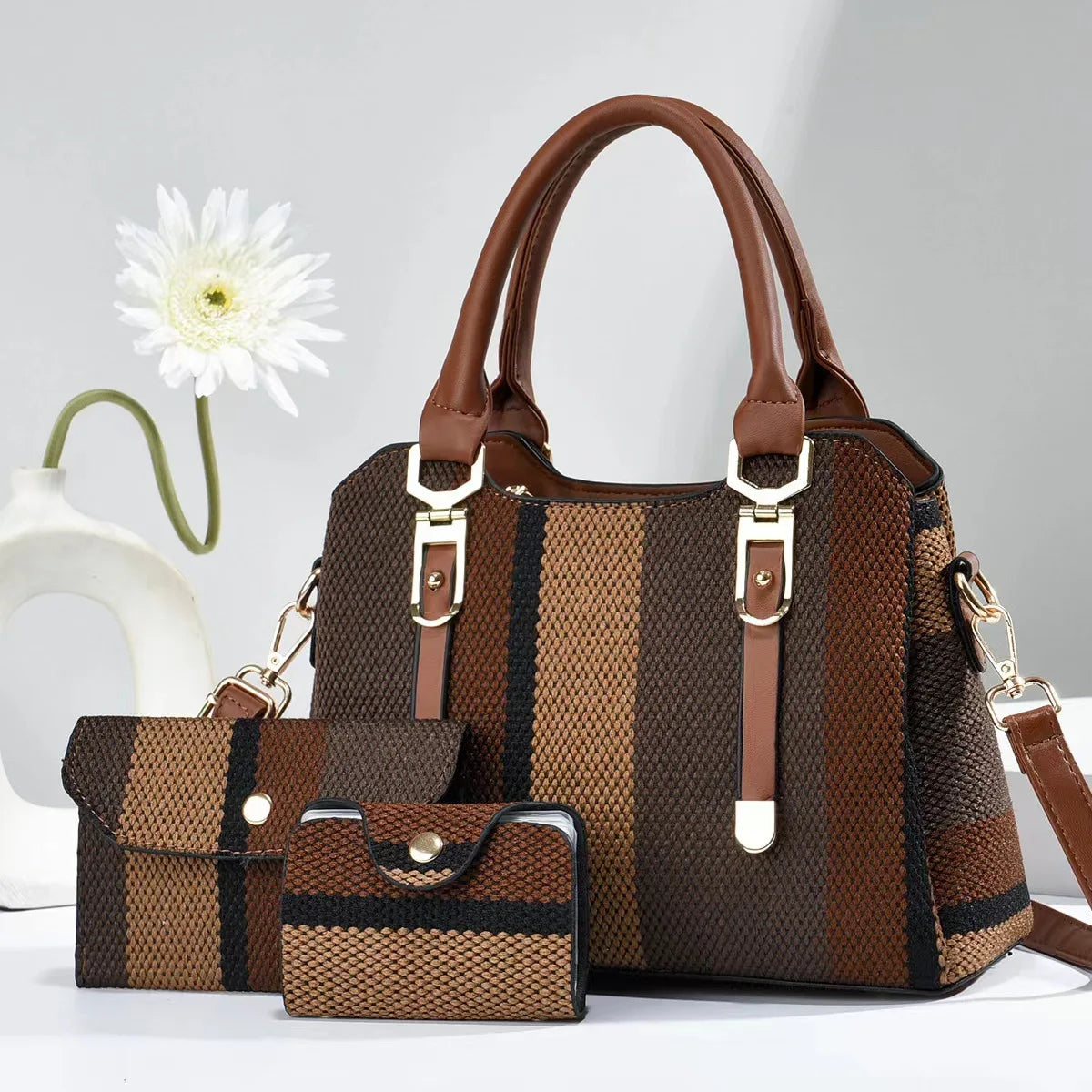 Luxury Brand Designer Women's Handbag+wallet Fashionable New Striped Shoulder Bag Large Capacity Crossbody Bag Commuting Handbag