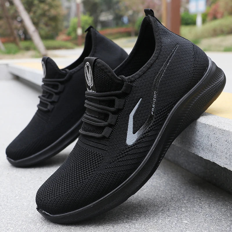 Men's Fashionable Solid Woven Knitted Running Shoes - Lightweight, Breathable, Non-Slip - Perfect Sports Shoes for Out - Lightweight, Breathable, Anti-Slip