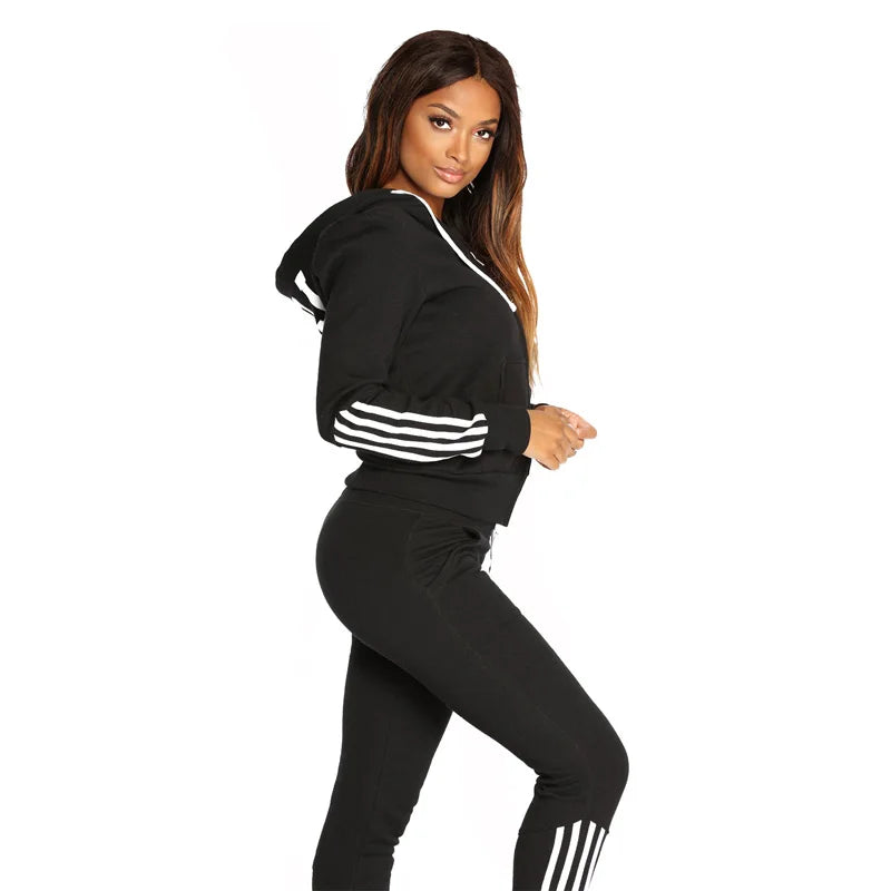 Women Sweatshirt Set Solid Color Casual Zipper Hoodies Daily Gym Jogging 2 Pieces Set New Woman Pant Sets