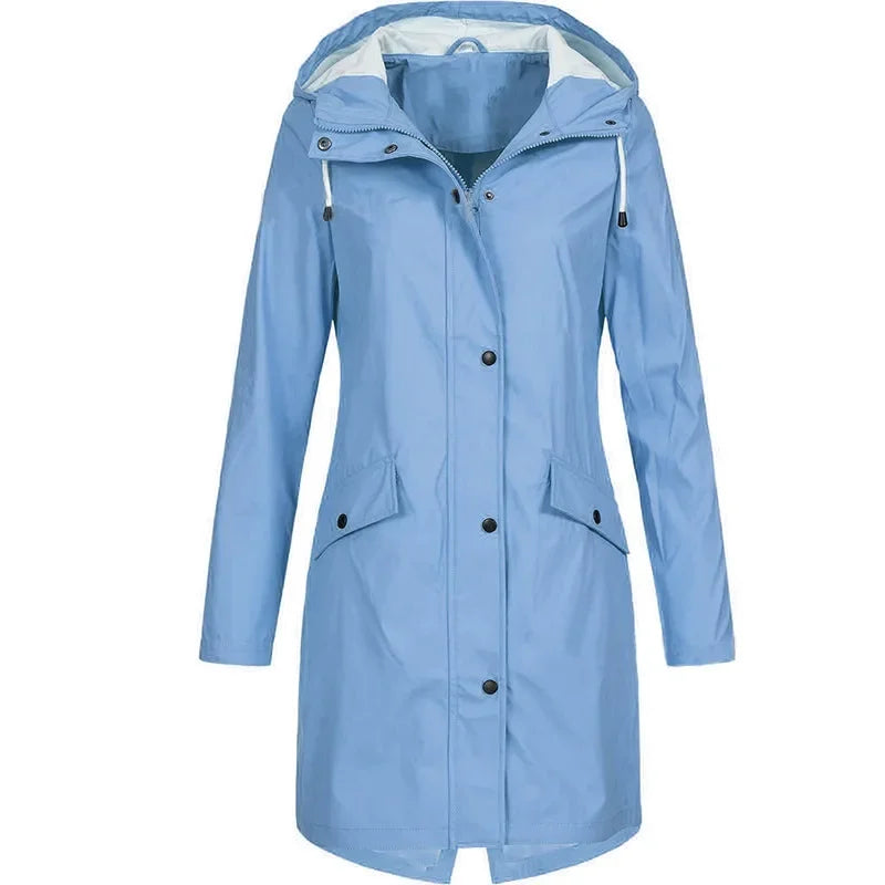 2025 New Arrival Women Clothes Solid Rain Waterproof Jacket Coat Outdoor Hoodie Long Overcoat Plus Size Duster Coats For Women
