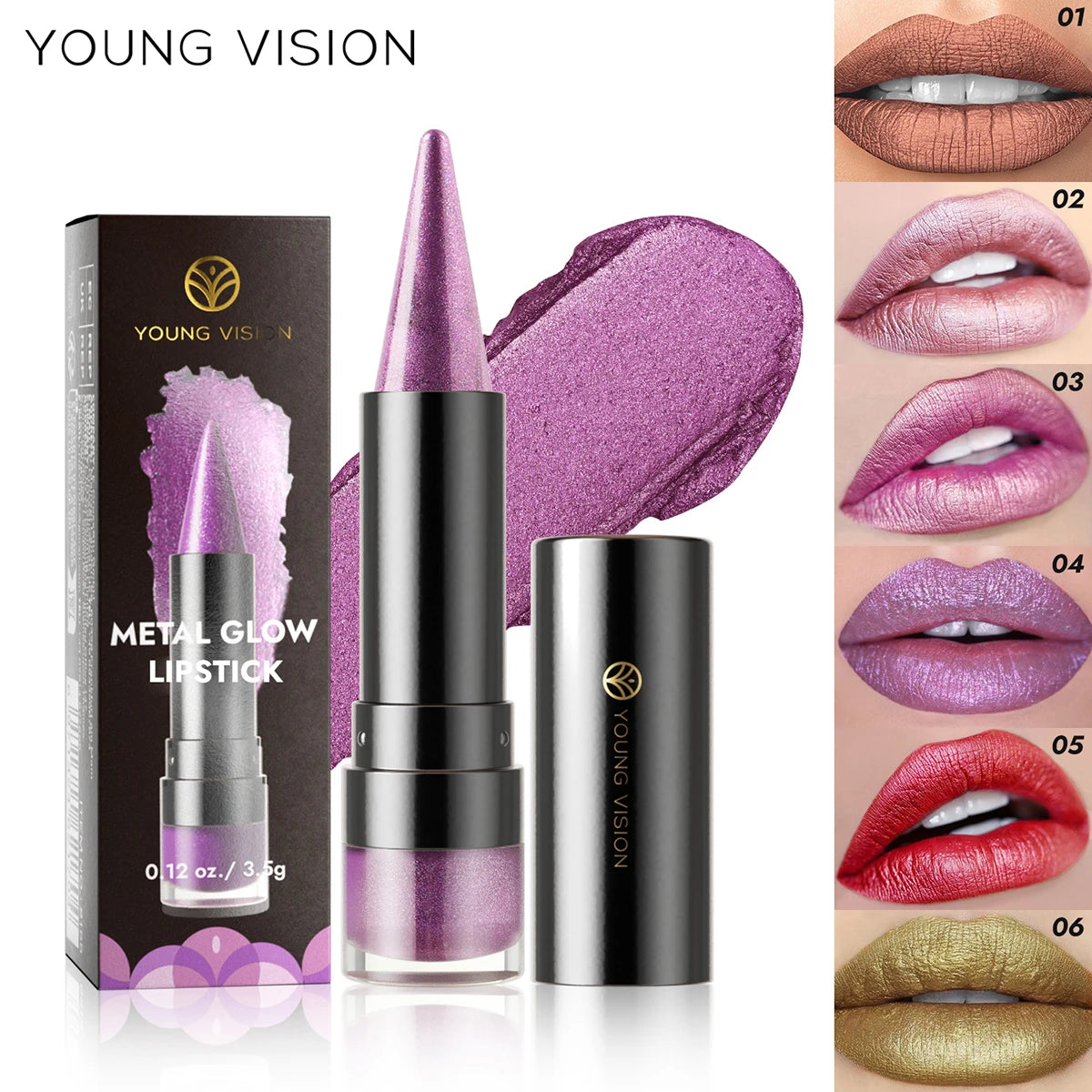 YOUNG VISION 6 colors matte pearl fine glitter diamond dual-purpose lipstick long-lasting easy to color non-stick cup lipstick