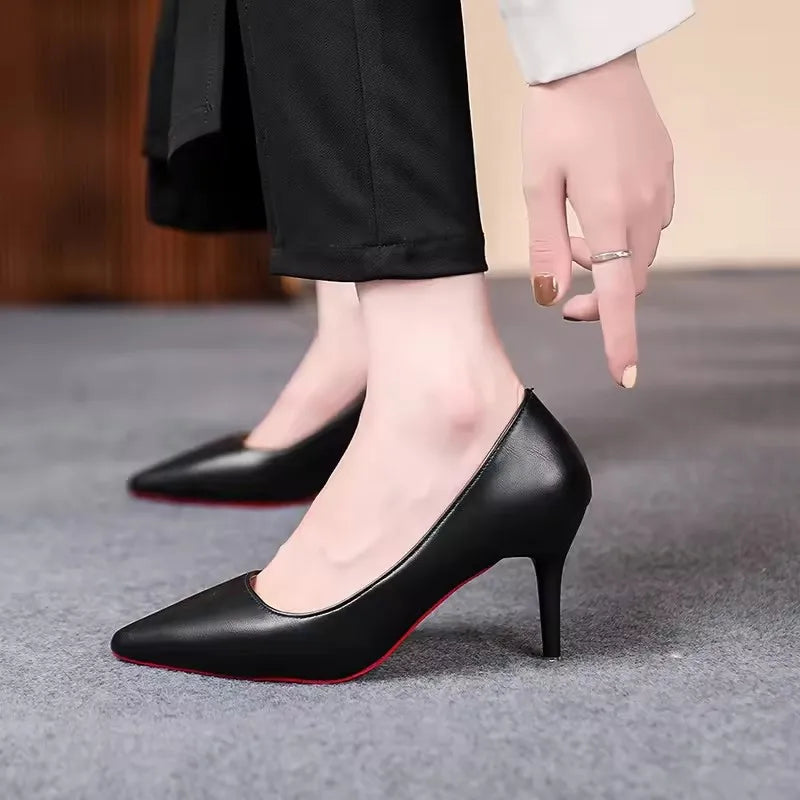 Sexy Fashion Red Sole Women's Pumps Matte Leather Stiletto Heels Shoes Classic Black Career Work Dress Shoes Ladies High Heels 