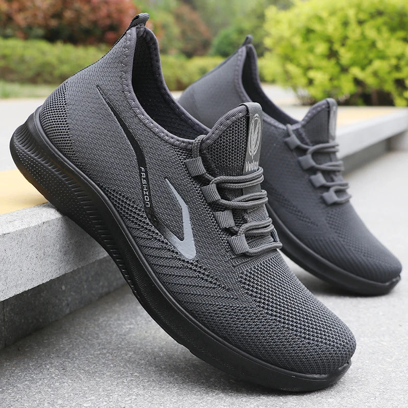 Men's Fashionable Solid Woven Knitted Running Shoes - Lightweight, Breathable, Non-Slip - Perfect Sports Shoes for Out - Lightweight, Breathable, Anti-Slip