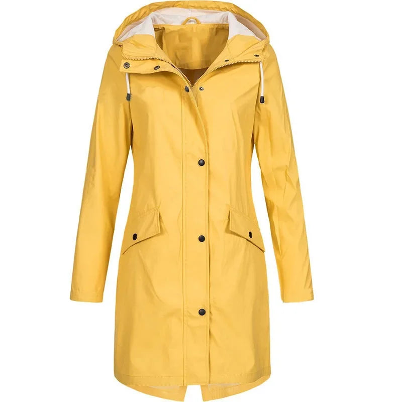 2025 New Arrival Women Clothes Solid Rain Waterproof Jacket Coat Outdoor Hoodie Long Overcoat Plus Size Duster Coats For Women