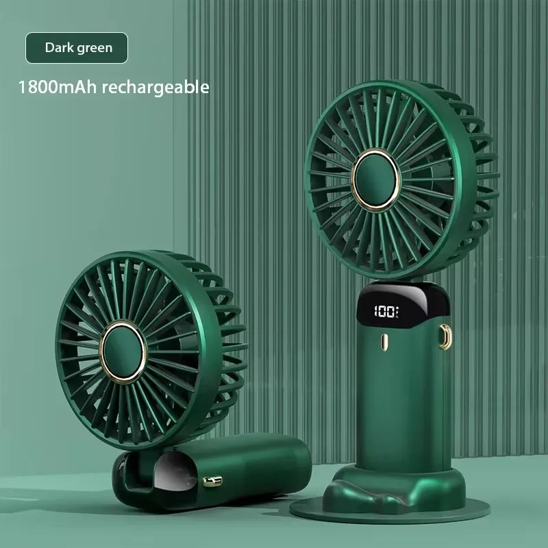 Handheld Mini Fan Foldable Portable Neck Hanging Fans 5 Speed USB Rechargeable Fan with Phone Stand and Display Screen 1800mAh