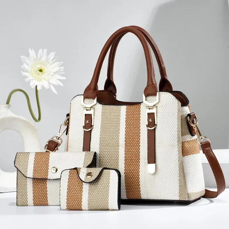 Luxury Brand Designer Women's Handbag+wallet Fashionable New Striped Shoulder Bag Large Capacity Crossbody Bag Commuting Handbag