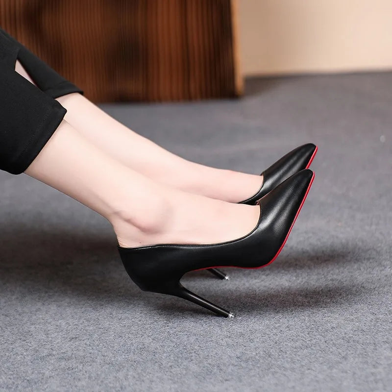 Sexy Fashion Red Sole Women's Pumps Matte Leather Stiletto Heels Shoes Classic Black Career Work Dress Shoes Ladies High Heels 