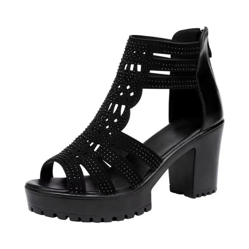 Hot Selling New 2025 Summer Women's Hollow Roman Sandals High-heeled Women's Casual Sandals Open Toed Fish Mouth Shoes