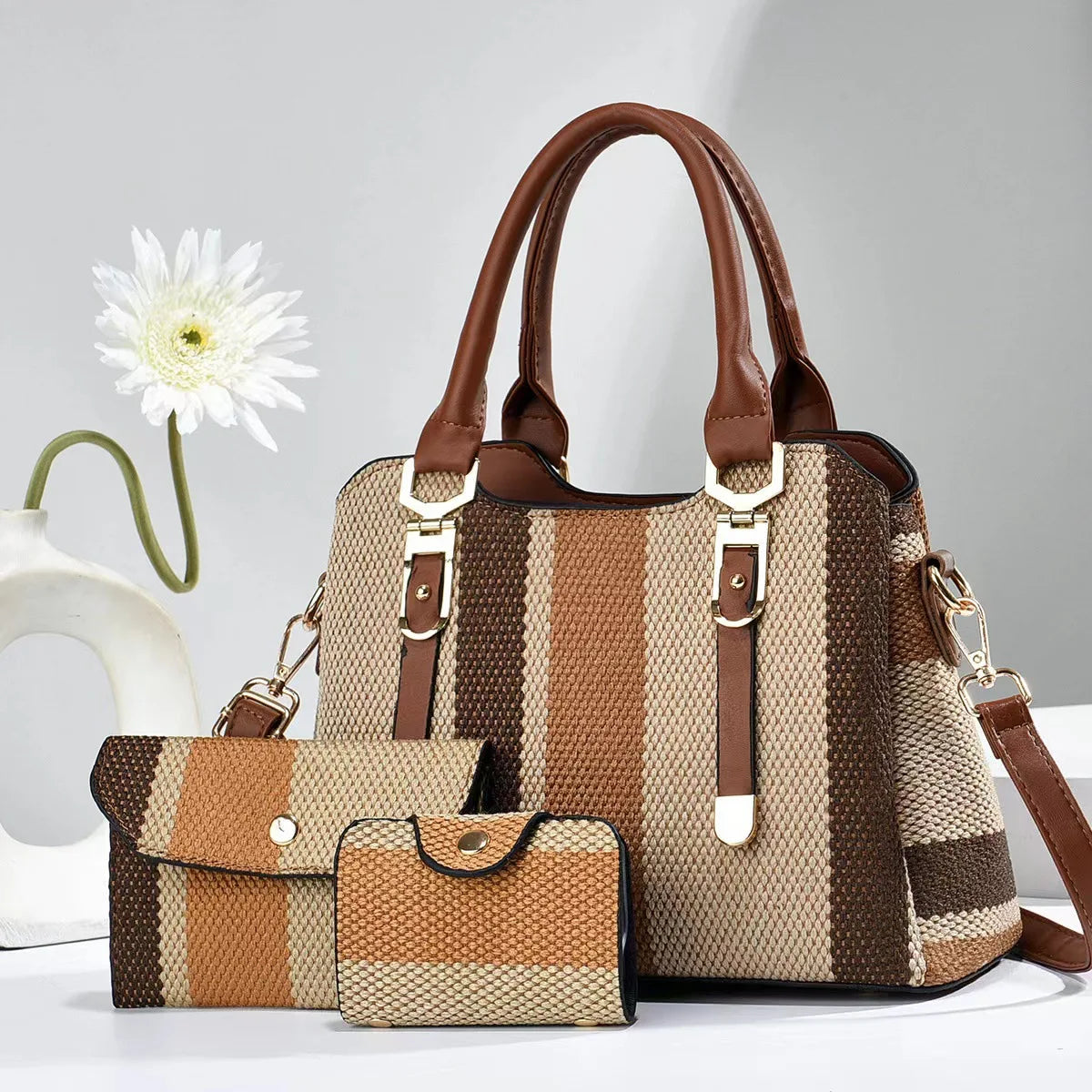 Luxury Brand Designer Women's Handbag+wallet Fashionable New Striped Shoulder Bag Large Capacity Crossbody Bag Commuting Handbag