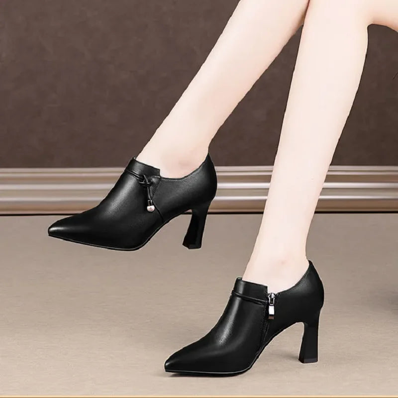 Botas Femininas Women Fashion High Quality Brown Stiletto Heel Ankle Boots Lady Casual Black Patent Leather Autumn Shoes A100