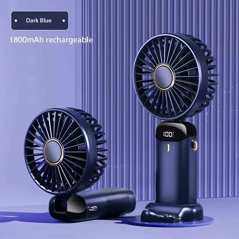Handheld Mini Fan Foldable Portable Neck Hanging Fans 5 Speed USB Rechargeable Fan with Phone Stand and Display Screen 1800mAh