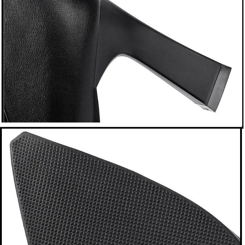 Soft PU Non-slip Single Shoe Work Shoes Women's Pumps Black Professional Interview High Heels Mid Heeled Work Leather Shoes