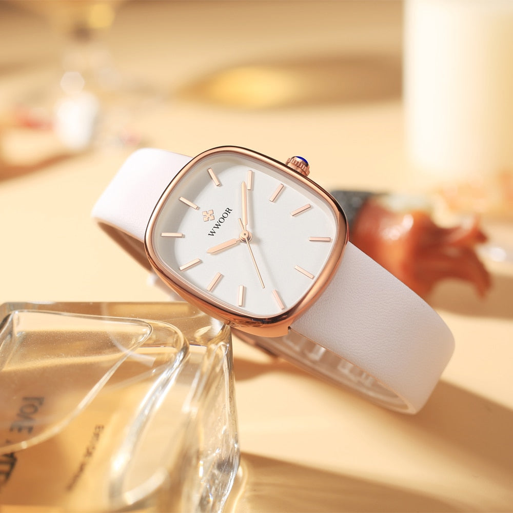 WWOOR 2025 Women Watch Fashion Leather Quartz Bracelet Watch Top Brand Luxury Waterproof Ladies Wristwatch Montre Femme Feminino