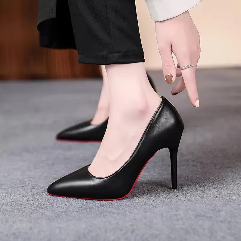 Sexy Fashion Red Sole Women's Pumps Matte Leather Stiletto Heels Shoes Classic Black Career Work Dress Shoes Ladies High Heels 
