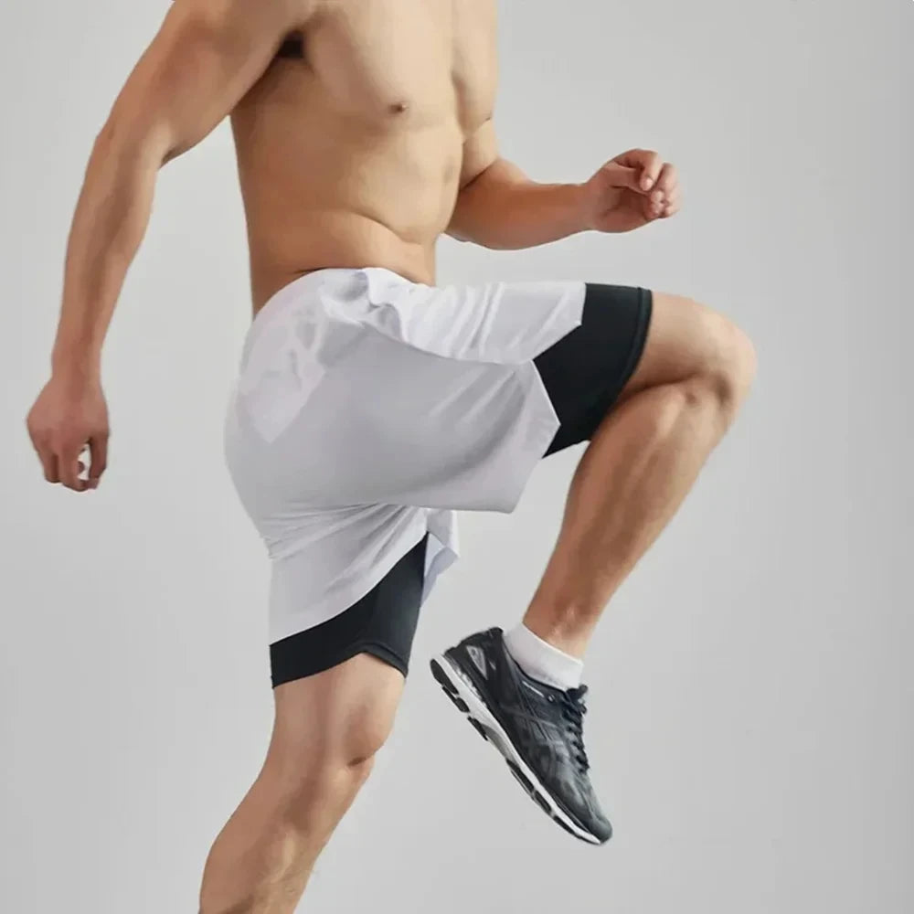 2025 Men's Two-in-one Sports Shorts Breathable Casual Quick-drying Double-layer Shorts Summer Running Sportswear Bottoms M-3XL