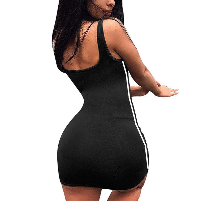 2025 Summer Women Casual Sheath Dress Lady Spaghetti Strap Sleeveless Sexy Stretch Slim Dress Vestidos QT030