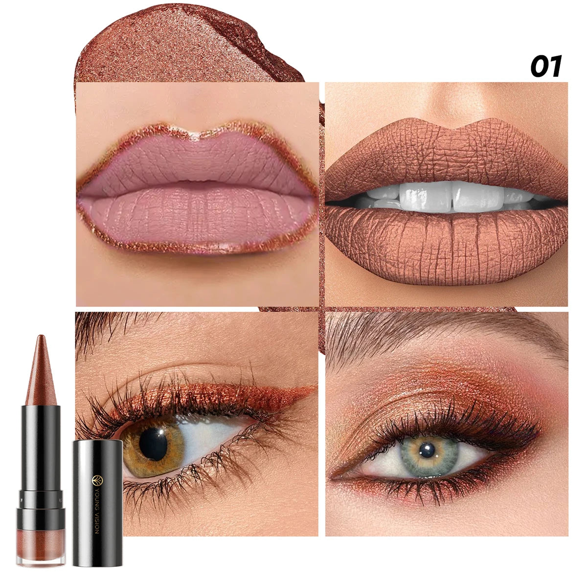 YOUNG VISION 6 colors matte pearl fine glitter diamond dual-purpose lipstick long-lasting easy to color non-stick cup lipstick