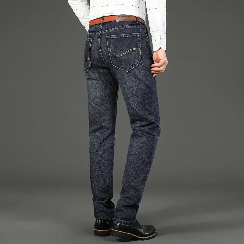 2025 New Business Men's Jeans Casual Straight Stretch Fashion Classic Blue Black Work Denim Trousers Male Brand Clothing Size 32-38