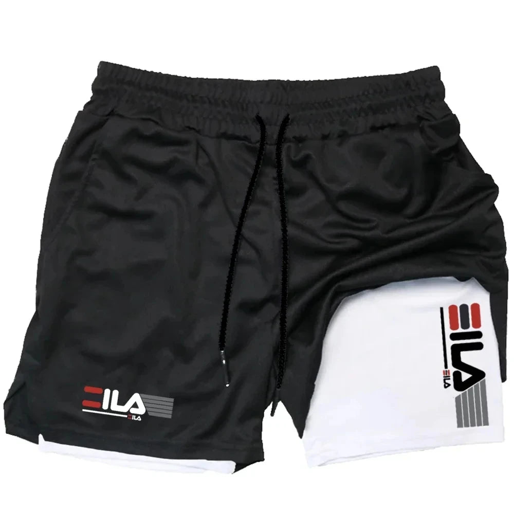 2025 Men's Two-in-one Sports Shorts Breathable Casual Quick-drying Double-layer Shorts Summer Running Sportswear Bottoms M-3XL