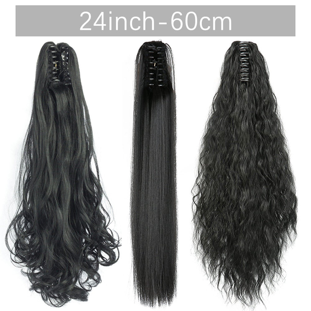 2025 Synthetic Long Straight Claw Clip On Ponytail Hair Extensions 24Inch Heat Resistant Pony Tail Hair piece For Women Daily Party