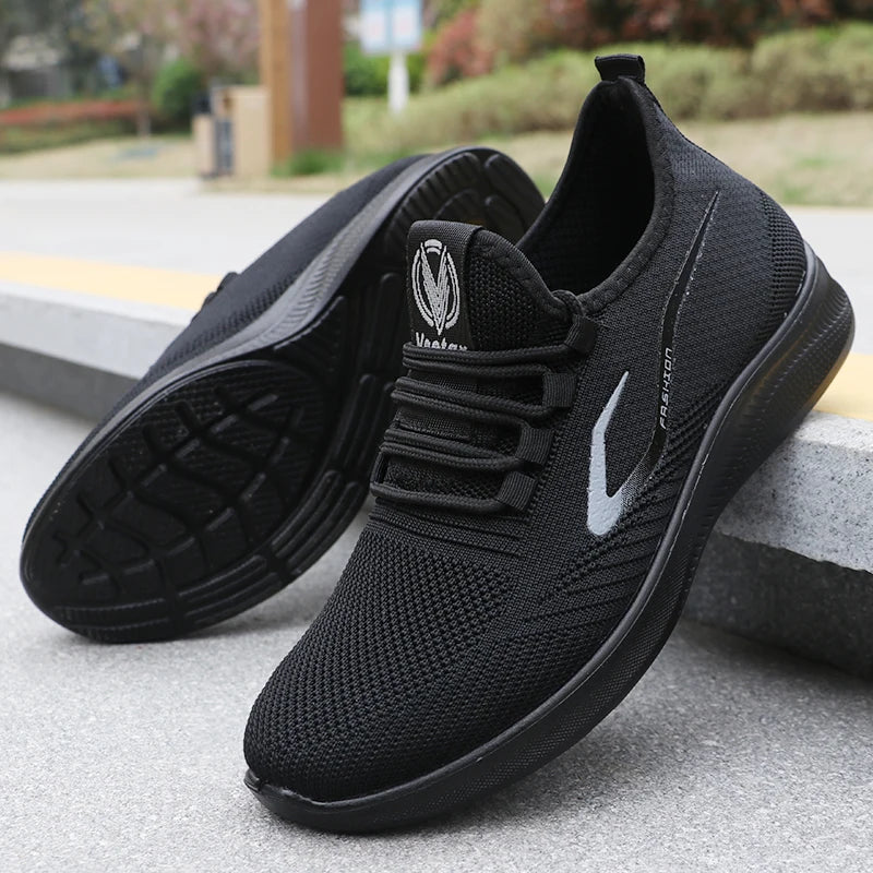 Men's Fashionable Solid Woven Knitted Running Shoes - Lightweight, Breathable, Non-Slip - Perfect Sports Shoes for Out - Lightweight, Breathable, Anti-Slip