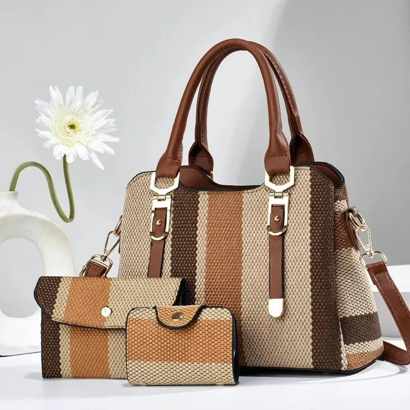 Luxury Brand Designer Women's Handbag+wallet Fashionable New Striped Shoulder Bag Large Capacity Crossbody Bag Commuting Handbag