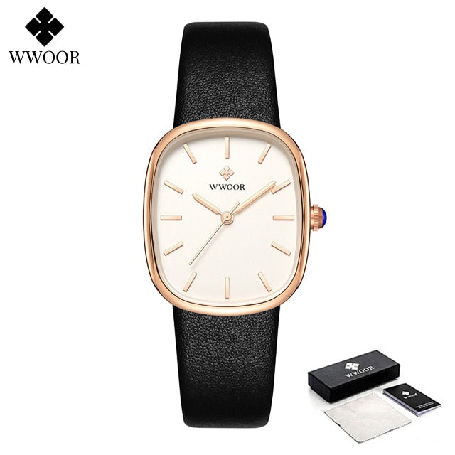 WWOOR 2025 Women Watch Fashion Leather Quartz Bracelet Watch Top Brand Luxury Waterproof Ladies Wristwatch Montre Femme Feminino