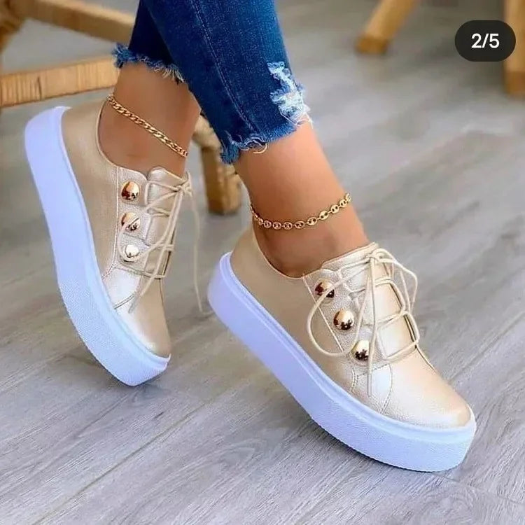 2025 Women Casual Sneakers Woman Fashion Spring Leather PU Sneakers Female Platform Vulcanize Shoes Zapatillas De Mujer