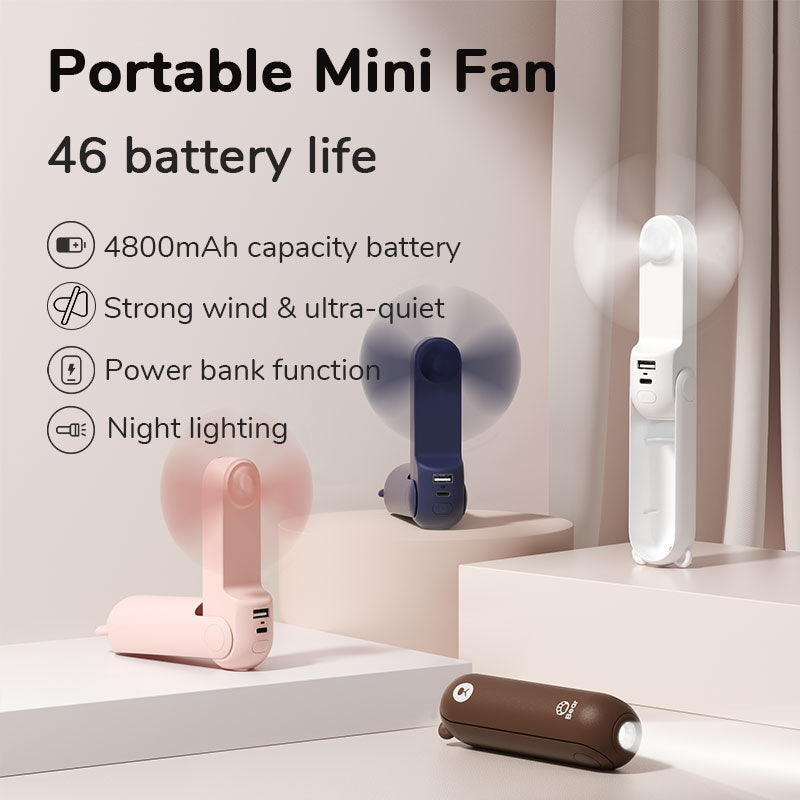 2025 JISULIFE Portable Fan Mini Handheld Fan USB 4800mAh Recharge Hand Held Small Pocket Fan with Power Bank Flashlight Feature