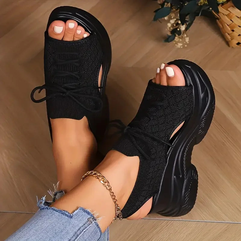 New Summer Fashion Comfortable Round-toe Wedge Light Roman Sandals Non-slip Thick-soled Lace-up Casual Sneakers for Women