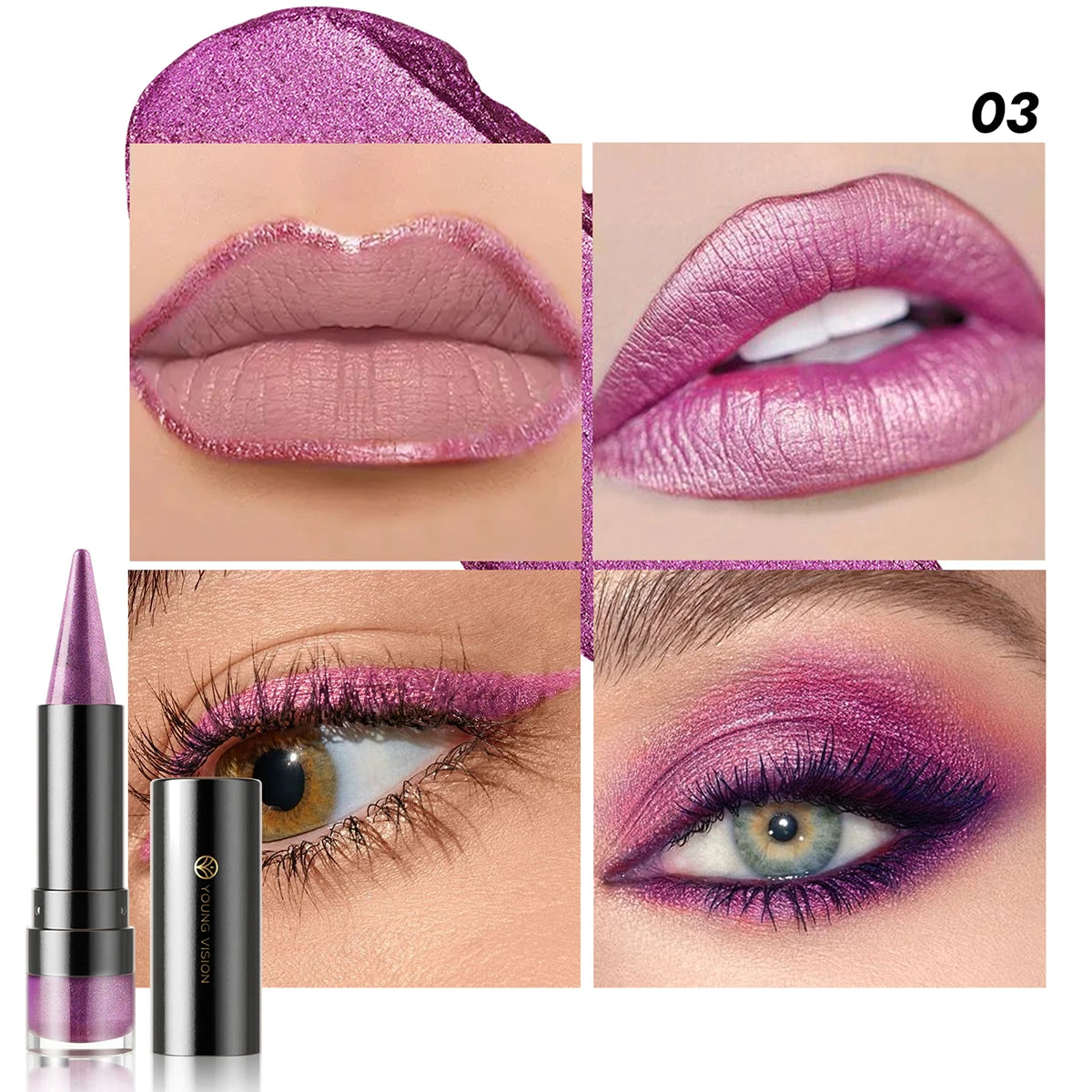 YOUNG VISION 6 colors matte pearl fine glitter diamond dual-purpose lipstick long-lasting easy to color non-stick cup lipstick
