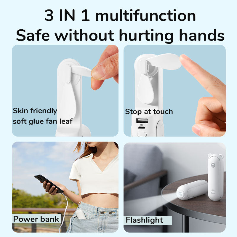 2025 JISULIFE Portable Fan Mini Handheld Fan USB 4800mAh Recharge Hand Held Small Pocket Fan with Power Bank Flashlight Feature