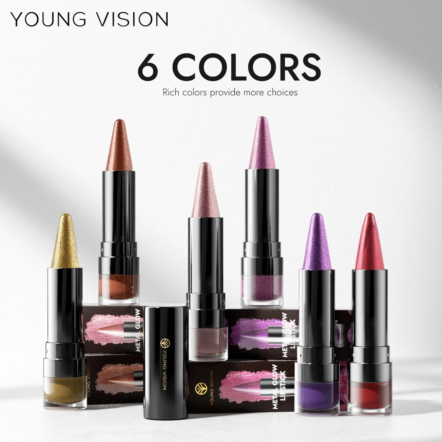 YOUNG VISION 6 colors matte pearl fine glitter diamond dual-purpose lipstick long-lasting easy to color non-stick cup lipstick