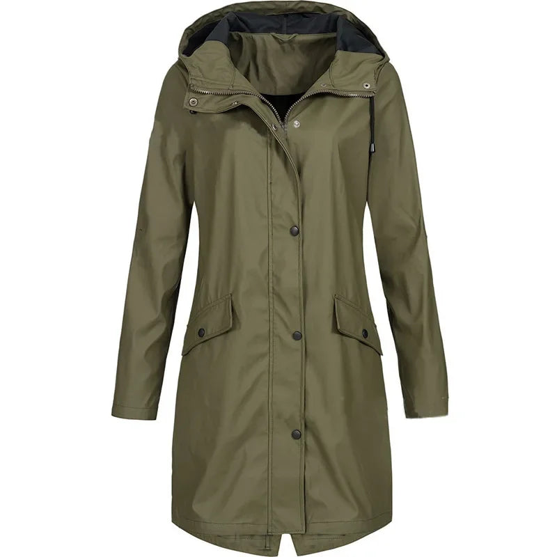 2025 New Arrival Women Clothes Solid Rain Waterproof Jacket Coat Outdoor Hoodie Long Overcoat Plus Size Duster Coats For Women