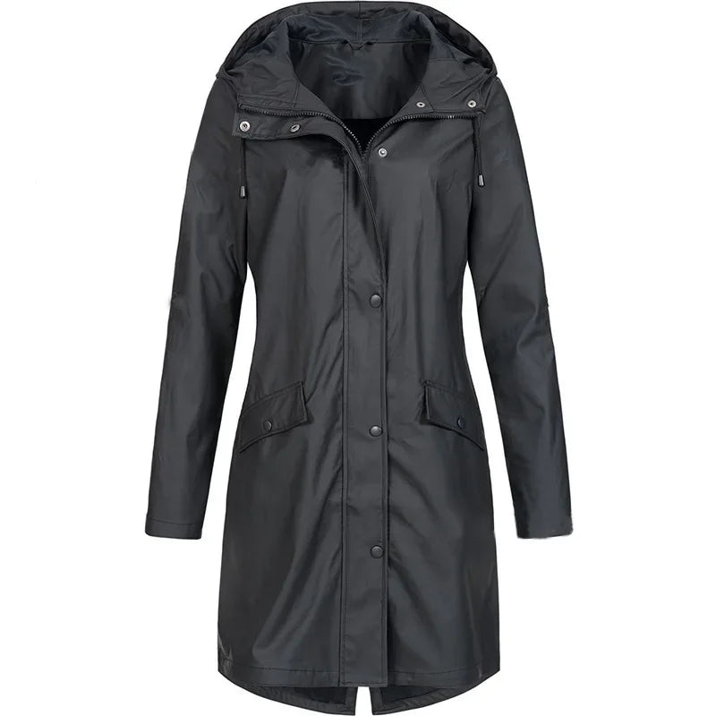 2025 New Arrival Women Clothes Solid Rain Waterproof Jacket Coat Outdoor Hoodie Long Overcoat Plus Size Duster Coats For Women