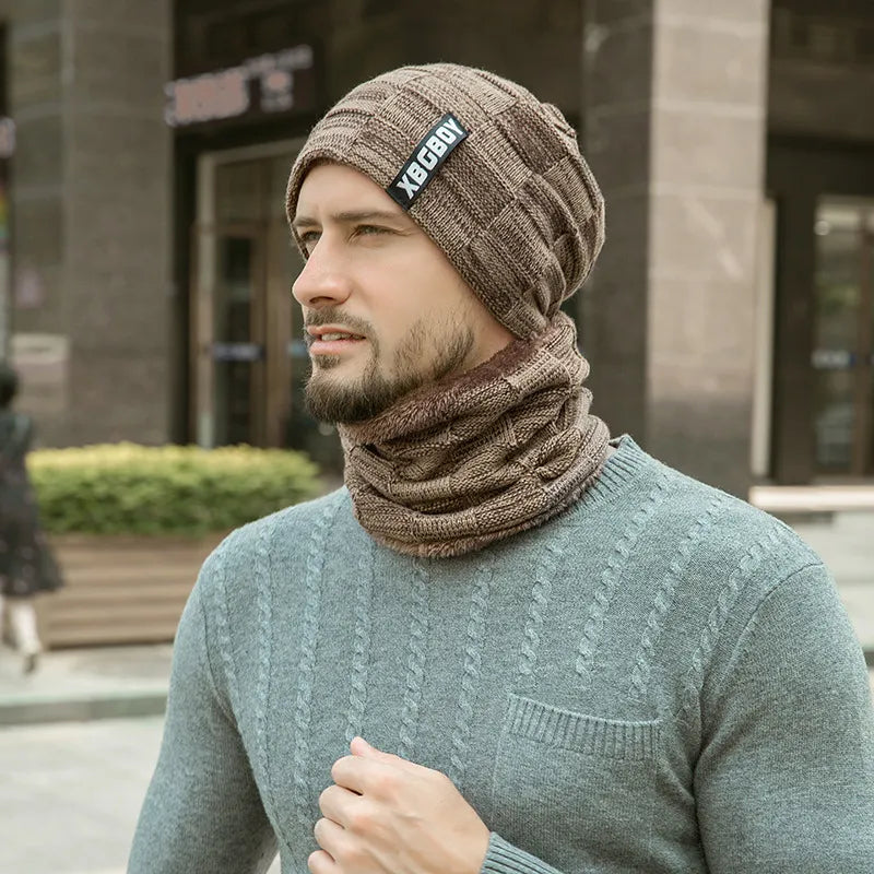 2025 Winter Hat for Men Women Pullover Hat Scarf Suit Plus Velvet Fleece Lined Children Thick Warm Beanie Hat Male Knitted Hat Caps
