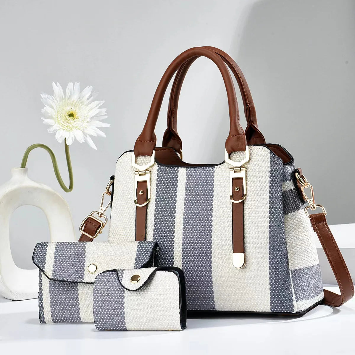 Luxury Brand Designer Women's Handbag+wallet Fashionable New Striped Shoulder Bag Large Capacity Crossbody Bag Commuting Handbag