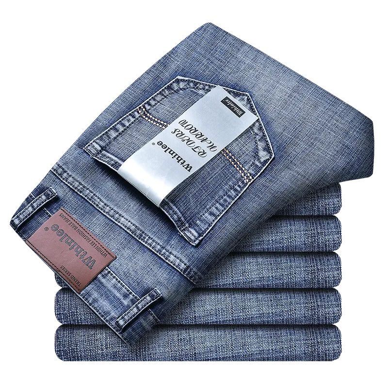 2025 New Business Men's Jeans Casual Straight Stretch Fashion Classic Blue Black Work Denim Trousers Male Brand Clothing Size 32-38
