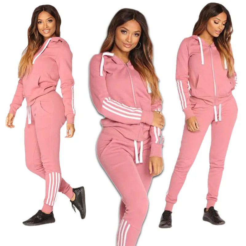 Women Sweatshirt Set Solid Color Casual Zipper Hoodies Daily Gym Jogging 2 Pieces Set New Woman Pant Sets