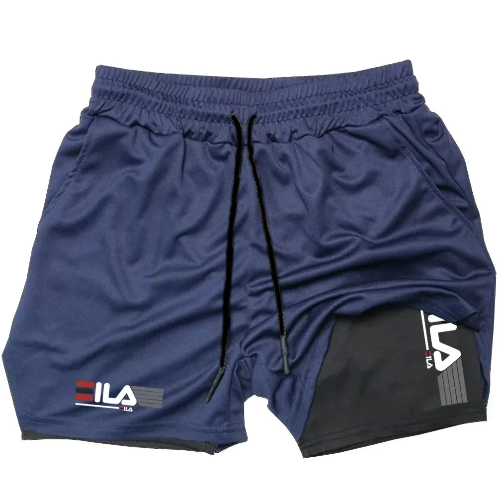 2025 Men's Two-in-one Sports Shorts Breathable Casual Quick-drying Double-layer Shorts Summer Running Sportswear Bottoms M-3XL