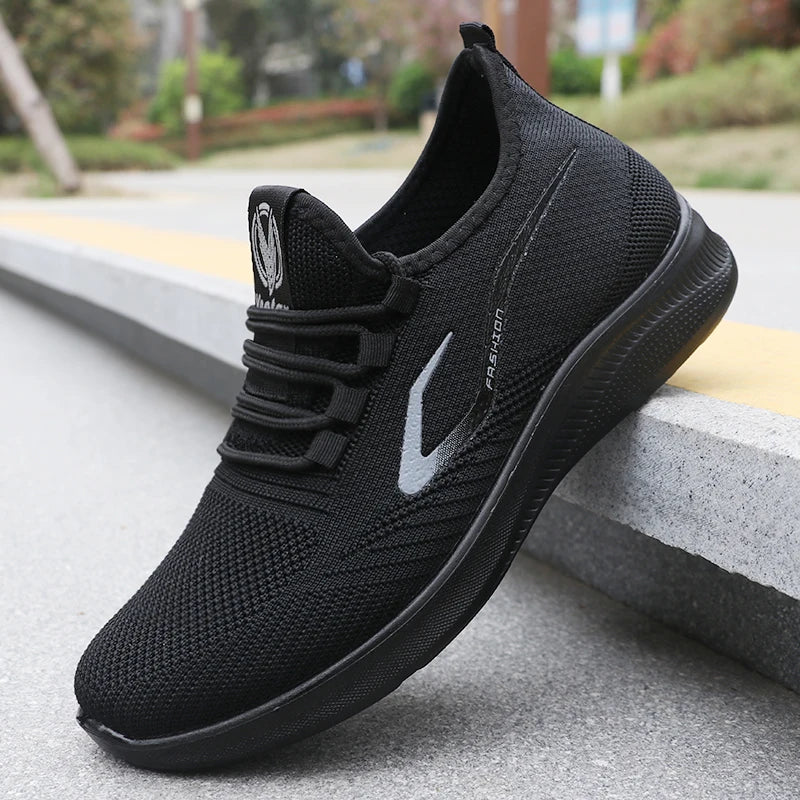 Men's Fashionable Solid Woven Knitted Running Shoes - Lightweight, Breathable, Non-Slip - Perfect Sports Shoes for Out - Lightweight, Breathable, Anti-Slip
