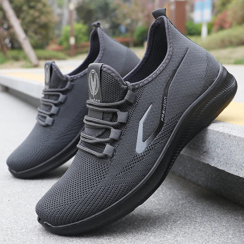 Men's Fashionable Solid Woven Knitted Running Shoes - Lightweight, Breathable, Non-Slip - Perfect Sports Shoes for Out - Lightweight, Breathable, Anti-Slip