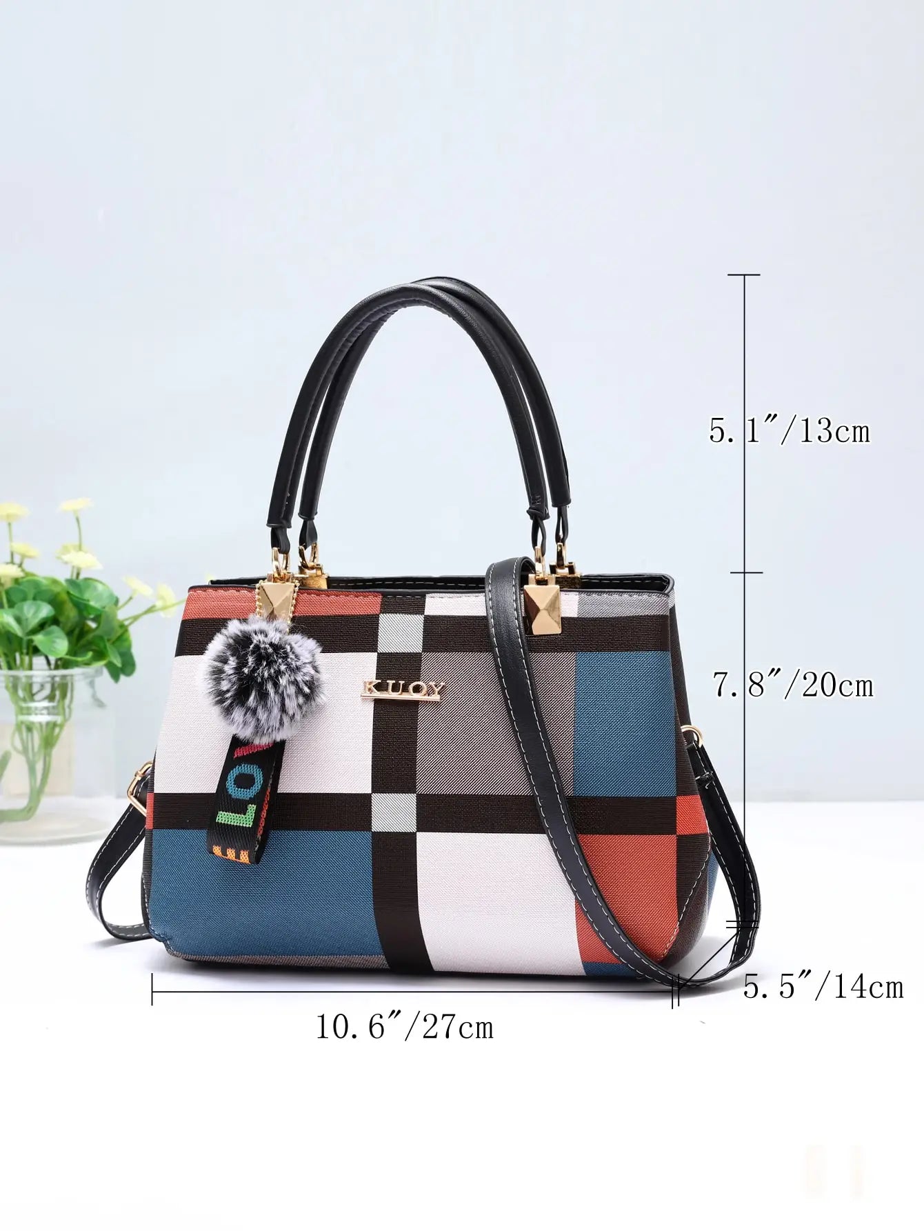 New luxury handbag for women with random grid design, fashionable shoulder bag, women's handbag