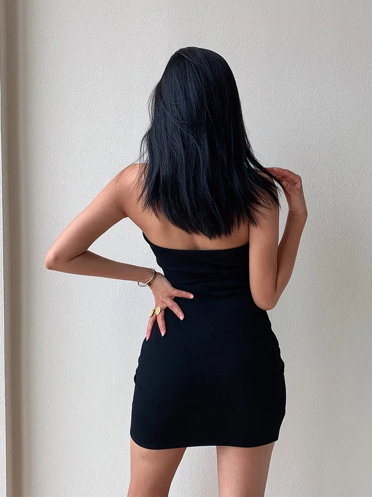2025 Woman's Clothing Y2K Vintage Button Polo Neck halter Suspended Dress Casual Streetwear Elegant Classic Clothes Skirt