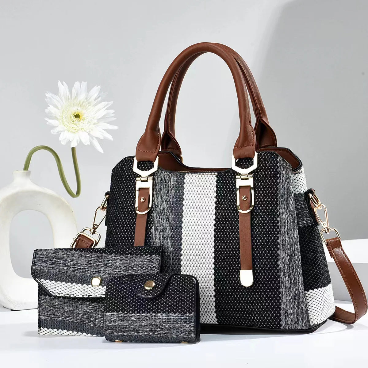 Luxury Brand Designer Women's Handbag+wallet Fashionable New Striped Shoulder Bag Large Capacity Crossbody Bag Commuting Handbag