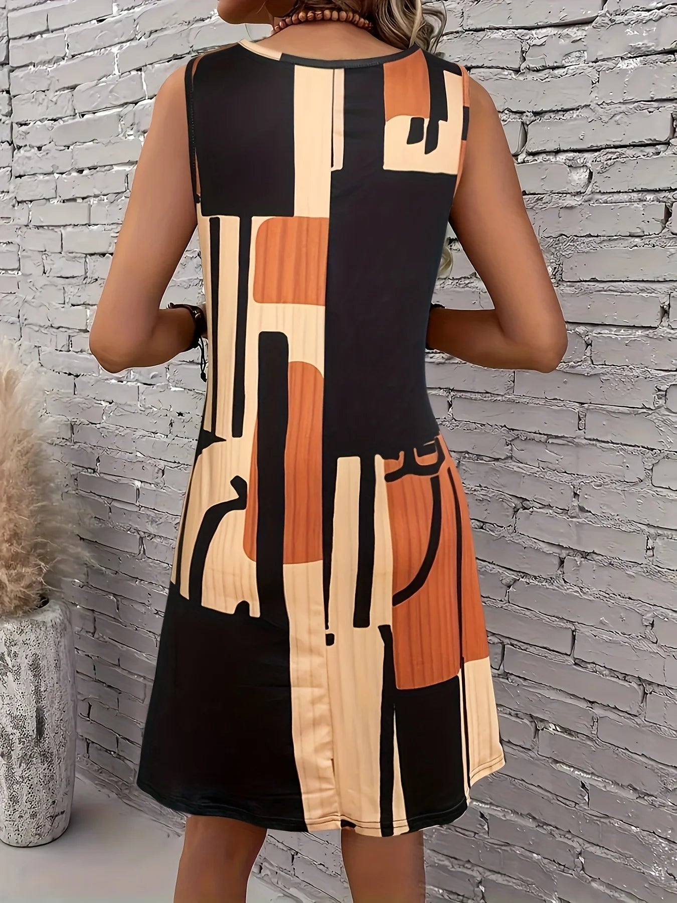 Spring&Summer Women's Geometric Pattern Sleeveless Dress For Summer Vacation,dresses for women summer,Women Bohemia Midi Dresses